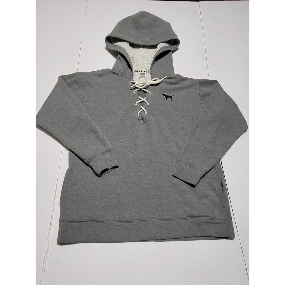 (#L5)Victoria's Secret Pink Womens Size Small Gray Lace Up Long Sleeve Pullover